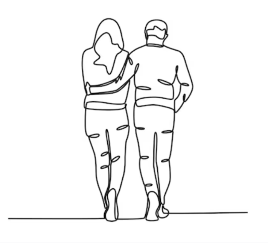 Illustration of a couple walking together after couples therapy, representing reconnection, support, and renewed hope