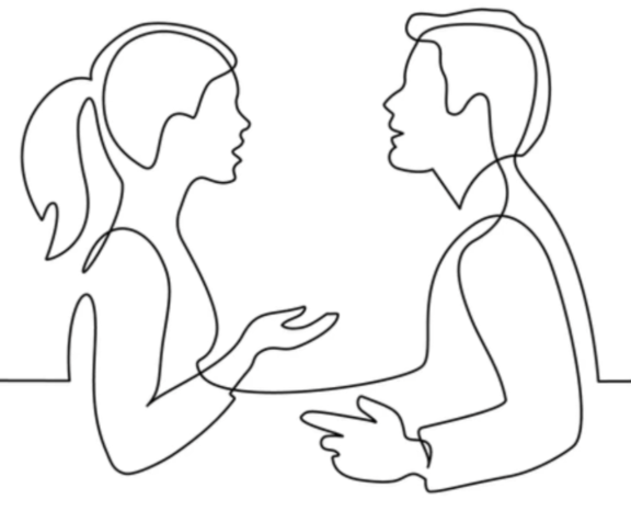 Illustration of a couple talking during couples therapy, representing open communication and emotional understanding