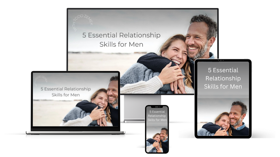 Relationship Skills for Men online course displayed on desktop, tablet, and mobile devices